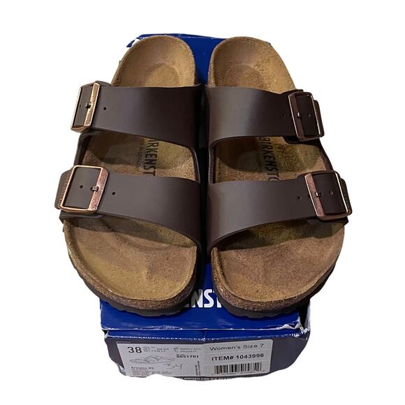 NIB/NWT Birkenstock Arizona Birko-Flor Dark Brown EU 38/L 7-7.5 M 5-5.5 - Picture 1 of 5